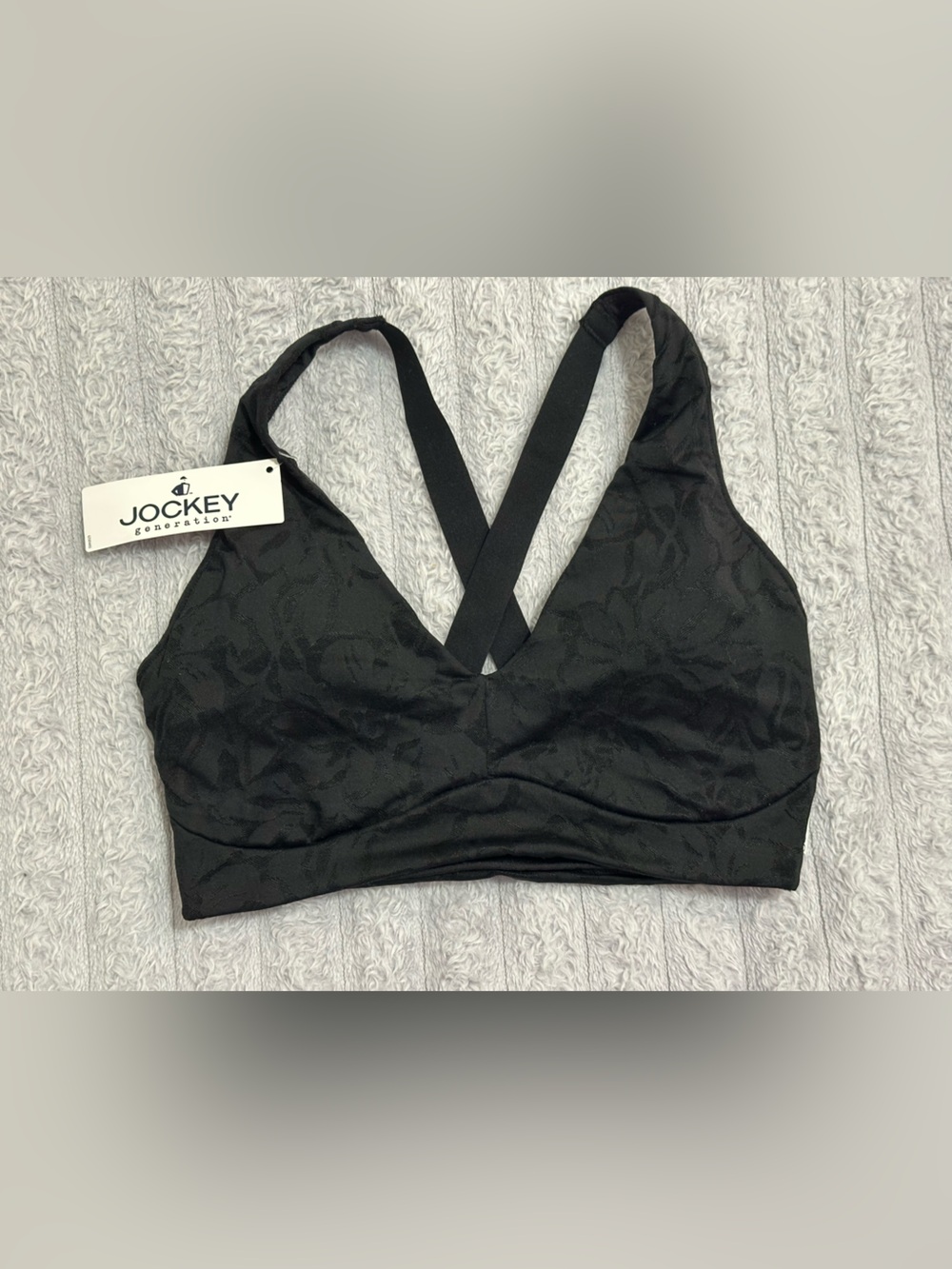 Jockey Black Seamless Floral-Texture Sports Bra